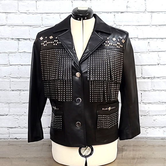Nour Hammour Jackets & Blazers - Nour Hammour Vista Studded Fringe Leather Jacket in Black - NWT